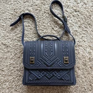 $175 Lymar Blue Leather Bag Purse Satchel Briefcase Style Shoulder Strap Brass